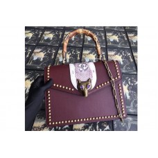 Gucci 466434 Broche Glossy Leather Top Handle Bag Wine