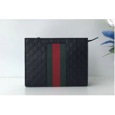 Gucci 475316 Black Signature Leather Web cosmetic case