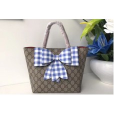 Gucci 501804 Childrens GG Supreme Check Bow Tote Bags Blue/White