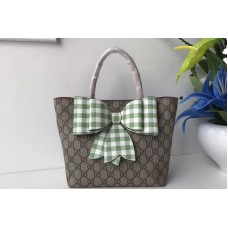 Gucci 501804 Childrens GG Supreme Check Bow Tote Bags Green/White