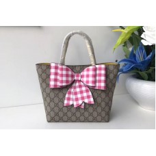 Gucci 501804 Childrens GG Supreme Check Bow Tote Bags Red/White