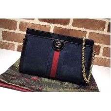 Gucci 503876 Ophidia Medium Suede Shoulder Bag Blue