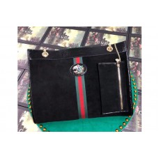 Gucci 537219 Rajah Large Tote Bags Suede Leather Black