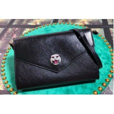 Gucci 527857 Feline Head With Crystals Medium Shoulder Bag Black Leather