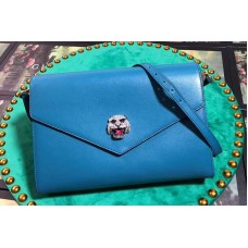 Gucci 527857 Feline Head With Crystals Medium Shoulder Bag Blue Leather