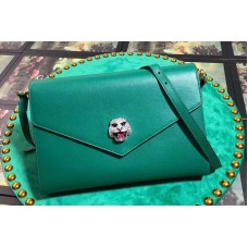 Gucci 527857 Feline Head With Crystals Medium Shoulder Bag Green Leather