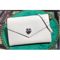 Gucci 527857 Feline Head With Crystals Medium Shoulder Bag White Leather