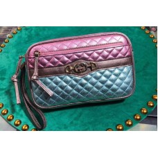 Gucci 540985 Laminated Leather Clutch Bag Green and Pink