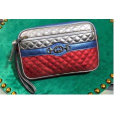 Gucci 540985 Laminated Leather Clutch Bag Silver and Red