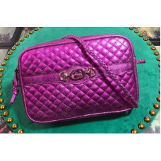 Gucci 541061 Laminated Leather Small Shoulder Bag Fuchsia