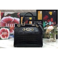 Gucci 569712 Zumi Leather small top handle bags Black Crocodile Leather