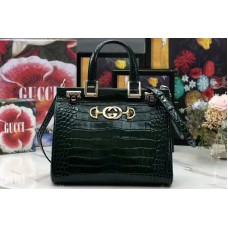 Gucci 569712 Zumi Leather small top handle bags Black Green Leather