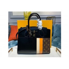 Louis Vuitton M55433 LV City Steamer MM handbags Black/Yellow/Beige Calf leather and Monogram Canvas