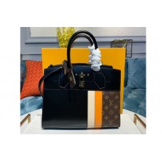 Louis Vuitton M55433 LV City Steamer PM handbags Black/Yellow/Beige Calf leather and Monogram Canvas