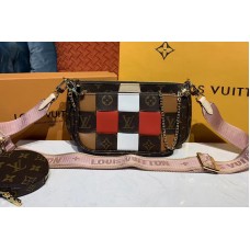 Louis Vuitton M44840 LV Multi Pochette Accessoires cross-body bags Monogram canvas With Pink Strap