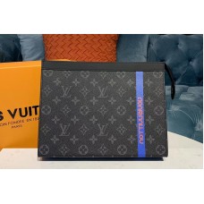 Louis Vuitton M61692 LV Pochette Voyage MM Bags Monogram Eclipse Canvas With Blue Leather