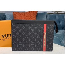 Louis Vuitton M61692 LV Pochette Voyage MM Bags Monogram Eclipse Canvas With Red Leather