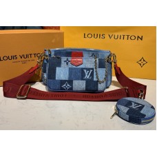 Louis Vuitton M44990 LV Multi Pochette Accessoires bags in Blue/Red Monogram Denim canvas