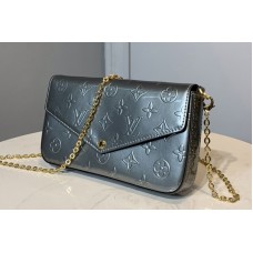 Louis Vuitton M68648 LV Pochette Felicie Bag in Silver Monogram Vernis Calf leather