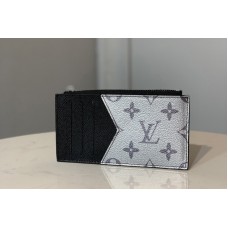 Louis Vuitton M64038 LV Coin Card Holder in Silver Monogram Eclipse Canvas