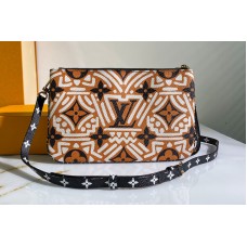 Louis Vuitton M69488 LV Crafty Double Zip Pochette Bag in Caramel / Cream Monogram coated canvas