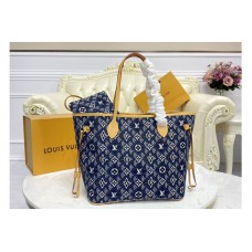 Louis Vuitton M57484 LV Neverfull MM tote Bag in Blue Jacquard Since 1854 textile