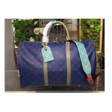 Louis Vuitton M43855 Keepall Bandouliere 45 Monogram Blue Canvas Bags