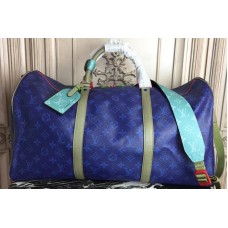 Louis Vuitton M43857 Keepall Bandouliere 50 Monogram Blue Canvas Bags