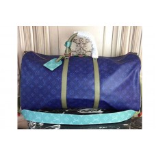 Louis Vuitton M43858 Keepall Bandouliere 55 Monogram Blue Canvas Bags