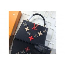 Louis Vuitton M51384 LV Monogram Flowers Taurillon Leather Capucines PM Bags Black