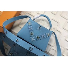 Louis Vuitton M51384 LV Monogram Flowers Taurillon Leather Capucines PM Bags Blue