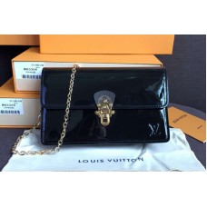 Louis Vuitton M63305 Cherrywood Chain Wallet Bags Black Patent calf leather with Monogram canvas