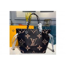 Louis Vuitton M44676 LV Neverfull MM tote bag Black and Caramel Monogram Canvas