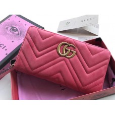 Gucci GG Marmont Velvet Zip Around Wallet 443123 Pink