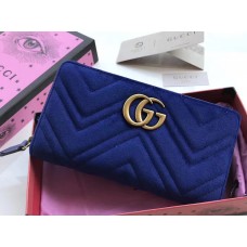 Gucci GG Marmont Velvet Zip Around Wallet 443123 Blue