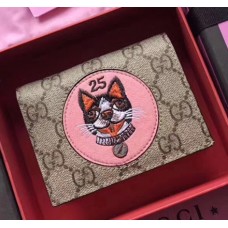 Gucci GG Supreme Card Case with Boston Terriers Bosco Patch 506277 Pink 2018