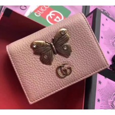 Gucci Leather Card Case With Butterfly 499361 Light Pink 2018