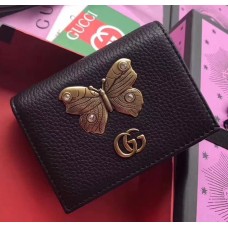 Gucci Leather Card Case With Butterfly 499361 Black 2018