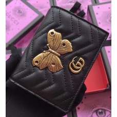 Gucci GG Marmont Metal Butterfly Studs Card Case 466492 Black 2017