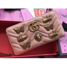 Gucci GG Marmont Metal Insects Studs Zip Around Wallet 443123 Nude Pink 2017