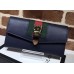 Gucci Web Sylvie Leather Continental Wallet 476084 Navy Blue 2017