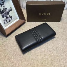 Gucci engraved gucci metal plate continental wallet 233028 black leather