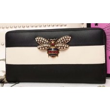 Gucci Queen Margaret Leather Zip Around Wallet ‎476069 Black/White 2018