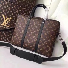 Louis Vuitton Porte-Documents Voyage PM Bag M52005 Monogram Macassar Canvas(75401)