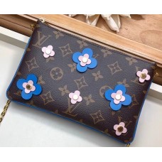 Louis Vuitton Monogram Canvas Blooming Flowers Pochette Double Zip Bag M63905 Blue 2019