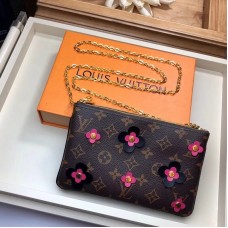 Louis Vuitton Monogram Canvas Blooming Flowers Pochette Double Zip Bag M63905 Black 2019