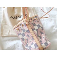 LOUIS VUITTON NANO NOE DAMIER AZUR  CANVAS BUCKET 2017 PINK PRINTING