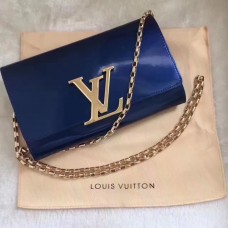 LOUIS VUITTON CHAIN VINTAGE PATENT LEATHER CHAIB BAG jewelry blue