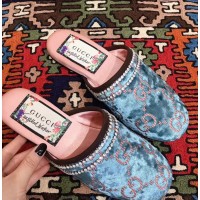 Gucci GG Velvet Flat Slipper 512423 Blue 2018