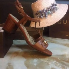 Gucci leather t-strap mid-heel 6cm sandal brown 2016